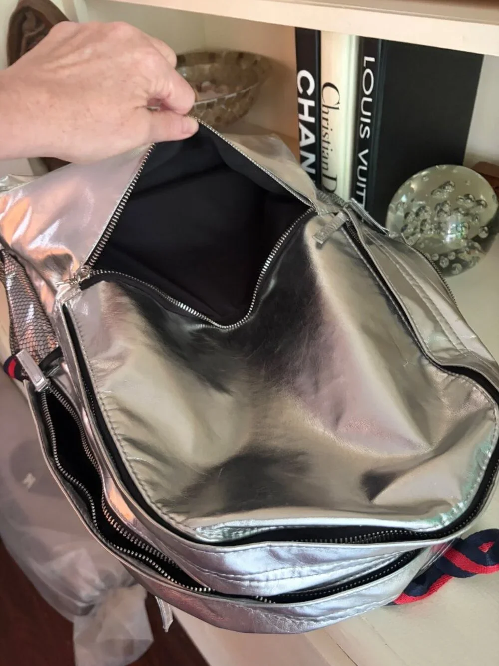 Metallic Silver Backpack with Cushioned Shoulder Straps
